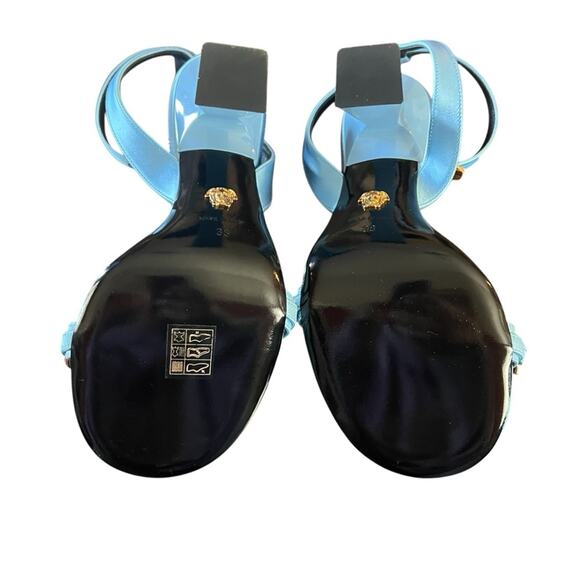 Versace Gold Chain Ankle Strap High Heel Sandals Ice Blue NEW EU 38 US 8 - Picture 7 of 12